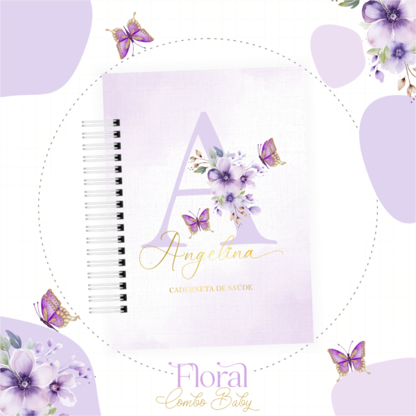 Caderneta de Vacina Floral com Borboleta Lilás