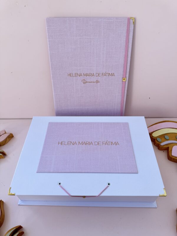Combo Maternidade Afetiva + Porta Doc G  - Linho Rosa com Dourado - Imagem 2