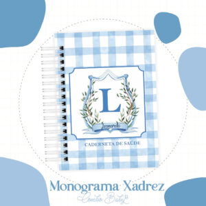 Caderneta de Vacina - Xadrez Azul com Monograma
